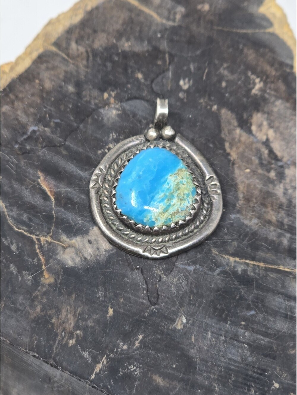 Southwestern Sterling Silver Turquoise Concho Pendant - Picture 8 of 8